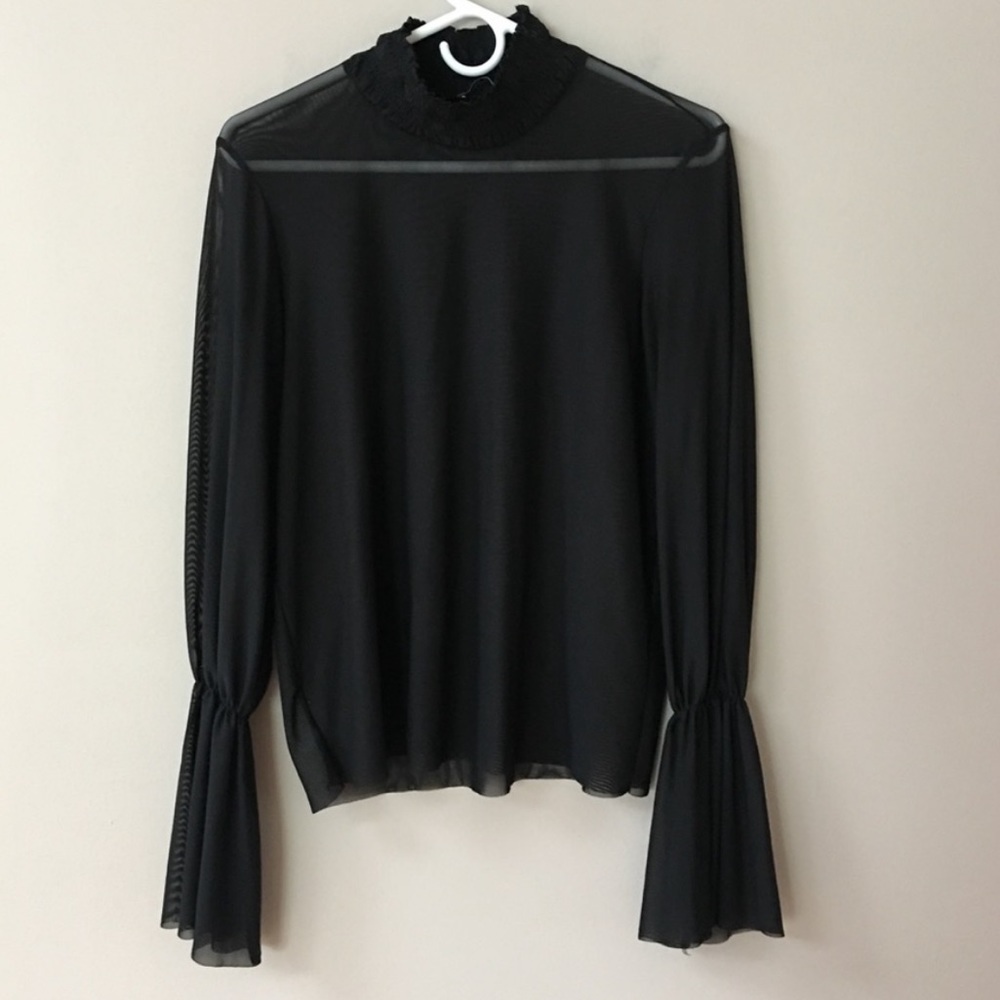 Zara sheer long sleeve mock turtleneck top